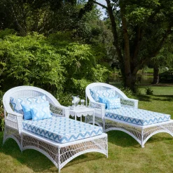 Online Mrs. Alice White Rattan Sun Lounger With Blue Ikat Cushion