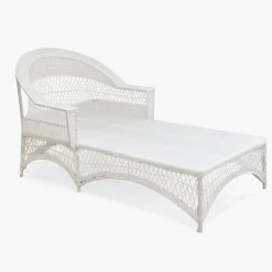 Online Mrs. Alice White Rattan Sun Lounger With Blue Ikat Cushion