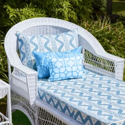 Online Mrs. Alice White Rattan Sun Lounger With Blue Ikat Cushion