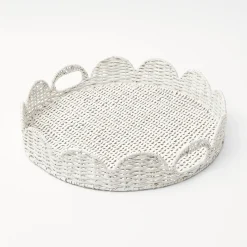 Outlet Mrs. Alice White Round Scalloped Rattan Tray