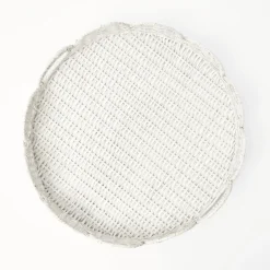 Outlet Mrs. Alice White Round Scalloped Rattan Tray