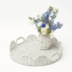 Outlet Mrs. Alice White Round Scalloped Rattan Tray