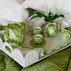 Best Mrs. Alice White Scalloped Rattan Breakfast Tray