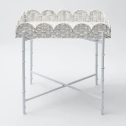 Hot Mrs. Alice White Scalloped Rattan Tray With Stand