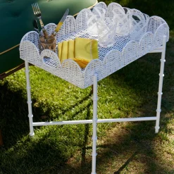 Hot Mrs. Alice White Scalloped Rattan Tray With Stand