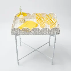 Hot Mrs. Alice White Scalloped Rattan Tray With Stand