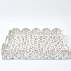 Best Mrs. Alice White Scalloped Rattan Tray