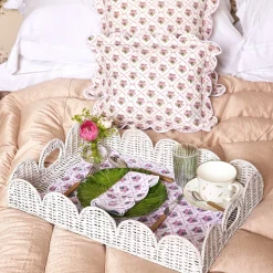 Best Mrs. Alice White Scalloped Rattan Tray
