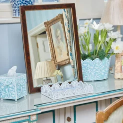 New Mrs. Alice White Small Scalloped Rattan Tray
