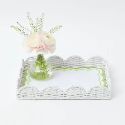 New Mrs. Alice White Small Scalloped Rattan Tray