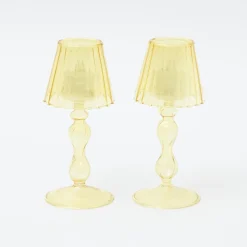 Clearance Mrs. Alice Yellow Glass Lantern Tea Light Holder (Pair) - 18Cm