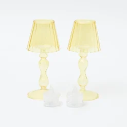 Clearance Mrs. Alice Yellow Glass Lantern Tea Light Holder (Pair) - 18Cm
