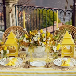 Clearance Mrs. Alice Yellow Glass Lantern Tea Light Holder (Pair) - 18Cm