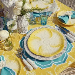 Outlet Mrs. Alice Yellow Melograno & Fleur Turquoise Linen Set