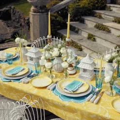 Outlet Mrs. Alice Yellow Melograno & Fleur Turquoise Linen Set