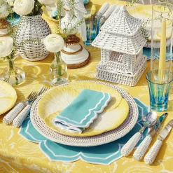 Outlet Mrs. Alice Yellow Melograno & Fleur Turquoise Linen Set