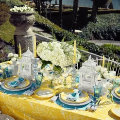Outlet Mrs. Alice Yellow Melograno & Fleur Turquoise Linen Set